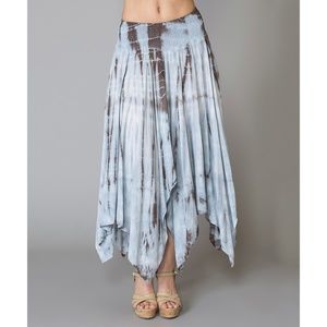 Baby Blue & Khaki Tie-Dye Handkerchief Skirt